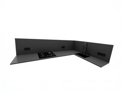 угловая столешница с фартуком из кварцевого агломерата заказать