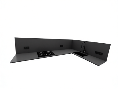 угловая столешница с фартуком из кварцевого агломерата заказать